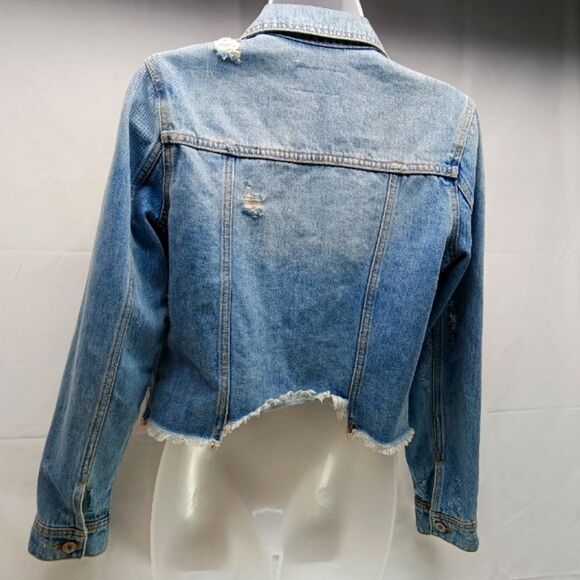 KanCan Light Wash Distressed Estilo/ Crop  4 Pocket Denim Jacket. Woman's XS.... - Picture 9 of 15